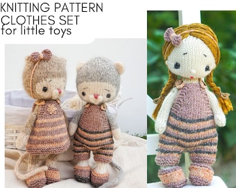 Patrón de tejido: conjunto de ropa pequeña y linda para juguetes pequeños, patrones de ropa de juguete de punto