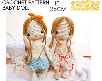 Patrón de crochet, patrón de muñeca amigurumi, lindo muñeco de bebé - juguete de 10''/25 cm