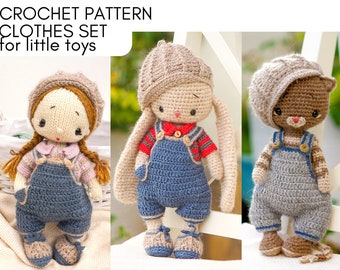 Patrones de crochet - Lindo conjunto de ropa de juguete estilo granja - Ropa para juguetes pequeños