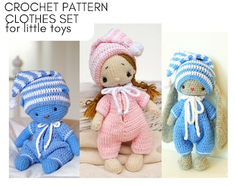 Patrón de crochet para pequeño conjunto de juguete para la hora de dormir para juguetes pequeños