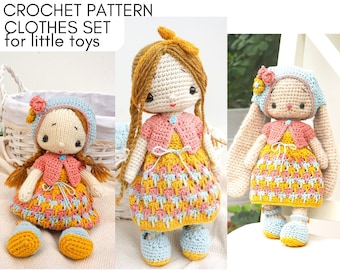 Patrón de crochet - Lindo conjunto de ropa de juguete - Patrón de crochet para juguetes pequeños - Conjunto Baby Lea