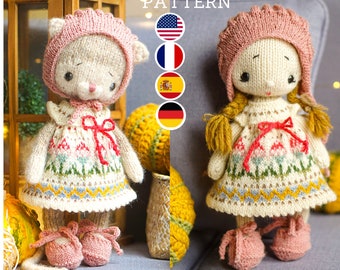 Patrón de tejido - Conjunto de ropa de juguete pequeño - Bonito patrón de ropa de juguete de tejido - Bebé Verano - Español / Inglés / Francia / Alemán