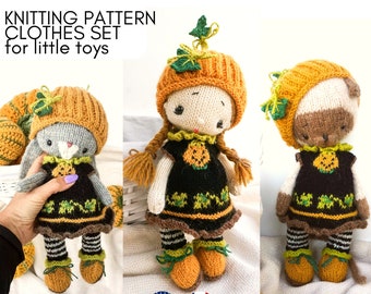 Patrones de tejido - Conjunto de ropa de bebé de Halloween - Lindo patrón de ropa de juguete de tejido