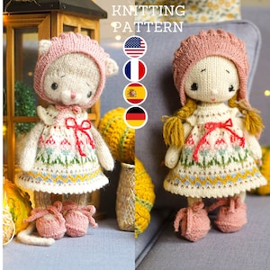 Knitting pattern - Small toy clothes set - cute knitting toy clothes pattern - Baby Summer  - English / Francias / Español / Deutsch
