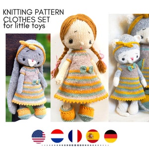Strickmuster - Niedliches Kleidungsset für kleines Spielzeug - Strickmuster - Outfit Baby Betty