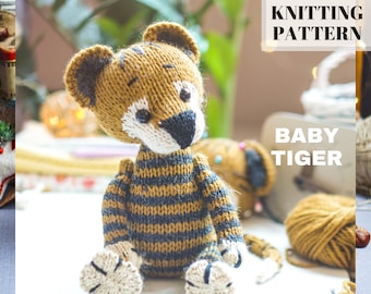 Patrón de tigre bebé para tejer, patrón de tigre para tejer, patrones de juguetes para tejer, patrón de animales para tejer, juguete de 10''/25 cm