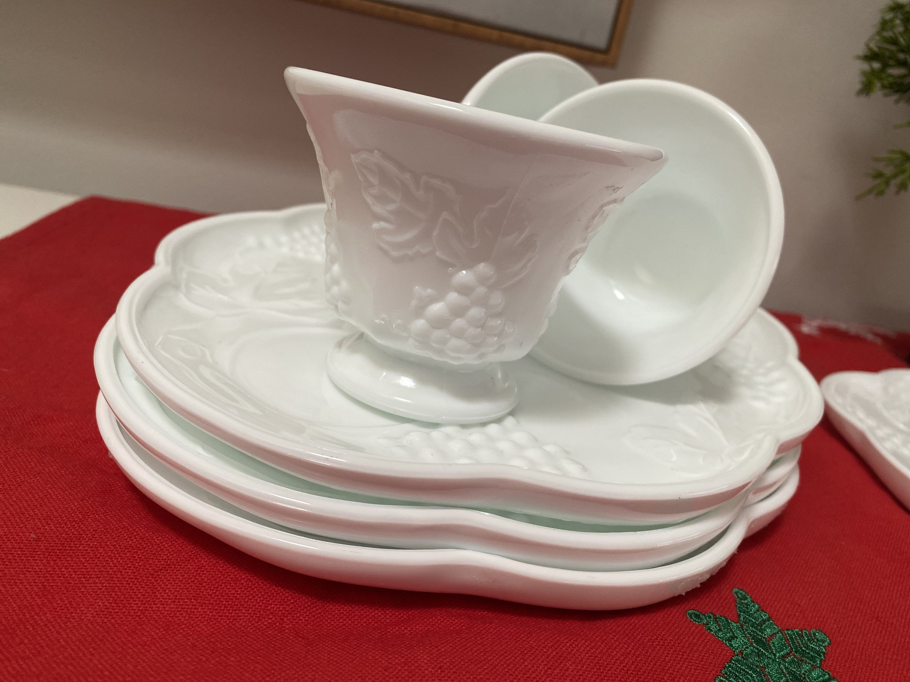 Vintage harvest Grape Milk Glass Snack Plates and Cups Set Etsy