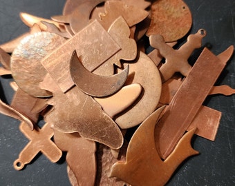 Raw Copper Blanks #300 Random Copper Lots.   30 Stamped Copper Pieces in Each Package!