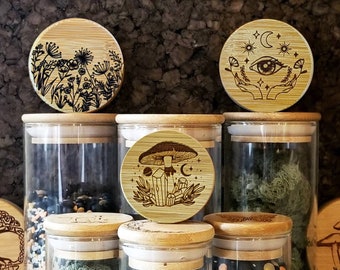 Bamboo Lid Glass Jars | Engraved Lids