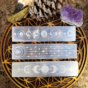 5-6" Selenite Charging Bar 2nd Quality | Engraved Selenite charging bar | Moon Phase | Spiritual Healing Crystal | Metaphysical Gift