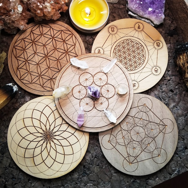 Wooden Crystal Grids | Crystal Grid | Crystal Display | Engraved Crystal Grids