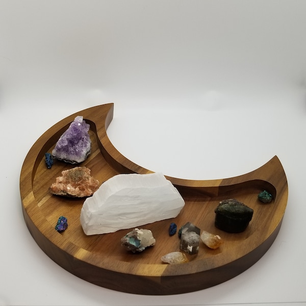 Wooden Moon Tray | Acacia Wood | Crystal and Trinket Tray