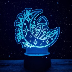 Mushroom Crescent Moon LED Acrylic Light | 6-7" Tall | 16 Colors | Party Light | Night Light