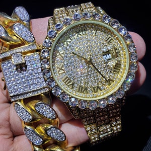 18K Men's Roman Numerals Zircon Diamond Watch | High Quality AAA+ Shine Fully Iced Out | 30M Waterproof, Shockproof, LED Backlight