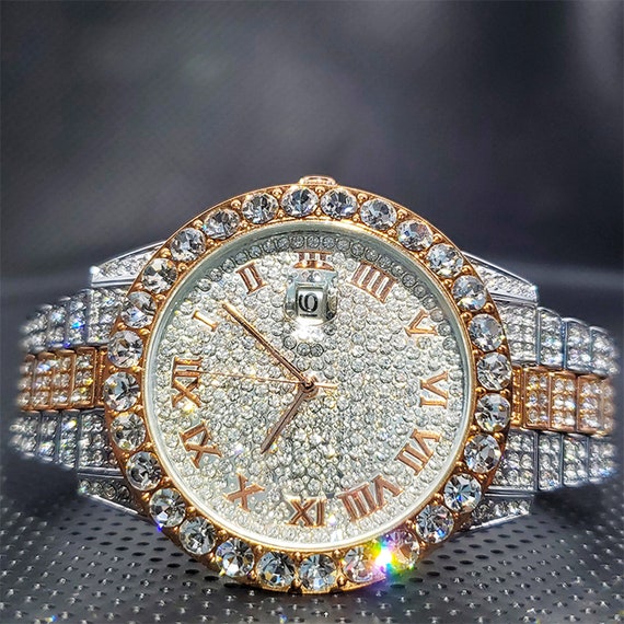 18K Men's Roman Numerals Zircon Diamond Watch | High Quality 18K Men's Roman Numerals Zircon Diamond Watch | High Quality
