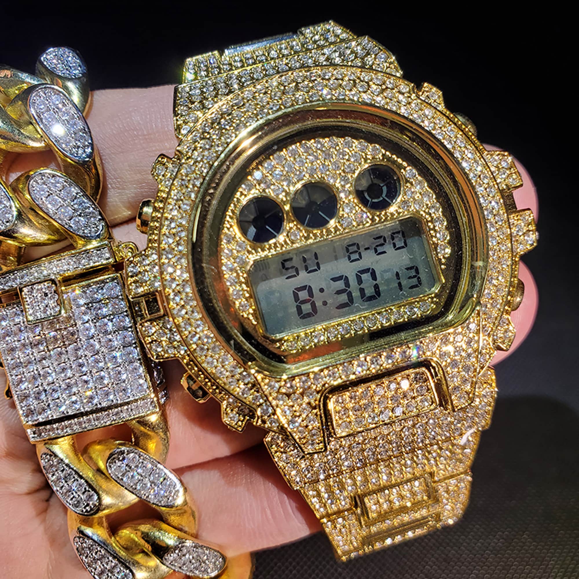 18K Men's Casio G-shock Style Digital Diamond Watch High - Etsy