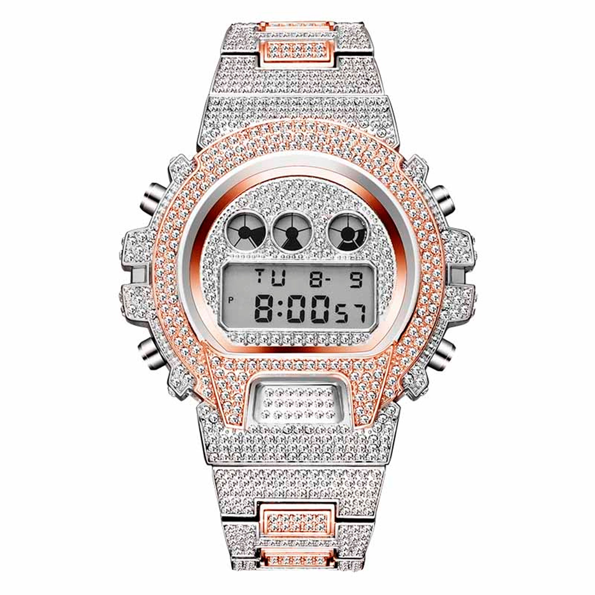 18K Men s Casio G Shock Style Digital Diamond Watch High Quality AAA Shine Fully Iced Out 30M Waterproof Shockproof LED Backlight