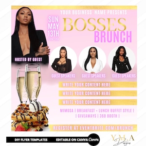 Bosses Brunch, Women empowerment event brunches, canva brunch flyer, DIY brunch flyer templates, instagram brunch flyer template, networking
