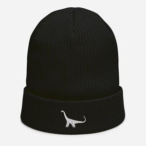 Organic Ribbed Beanie Dinosaur | Brontosaurs Dinosaur Lover Hat | Winter Beanie | Embroidered Beanie