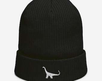 Gorro de invierno acanalado de algodón orgánico con bordado de brontosaurio
