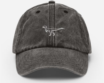 Embroidered Velociraptor Dinosaur Dad Hat | Vintage Washed Cotton