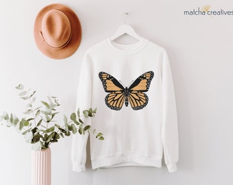 Monarch Butterfly Sweatshirt | Boho Insect Graphic, Long Sleeve