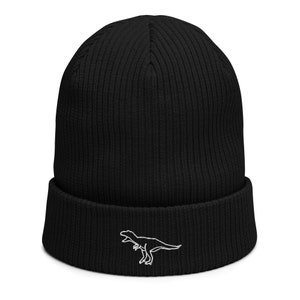 Organic Ribbed Beanie Dinosaur | T-Rex Dinosaur Lover Hat | Winter Beanie | Embroidered Beanie Tyrannosaurus