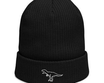 Organic Cotton Ribbed Beanie | Embroidered T-Rex Dinosaur Hat