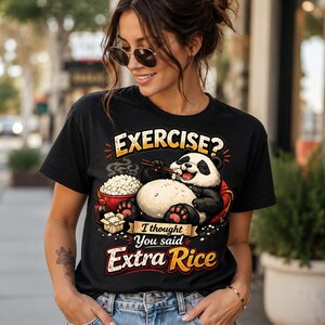 Camiseta de panda / Frase divertida sobre hacer ejercicio y comer arroz extra, humor para amantes de la comida