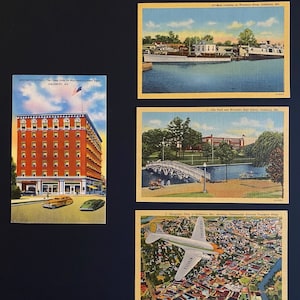 Set van 4 vintage souvenir postkaarten voor verzamelaars uit Salisbury, Maryland, gedrukt op linnenpapier