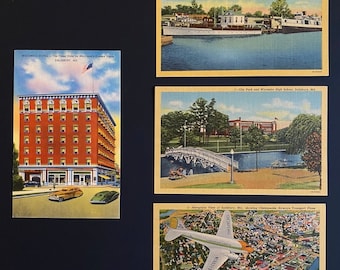 Set of 4 Vintage Souvenir Collectible Post Cards from Salisbury, Maryland Printed on Linen Paper
