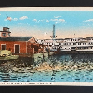 Vintage souvenirpostkaart van de Wharf in Cambridge (Maryland)