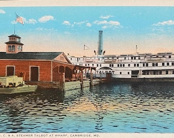 Vintage Souvenir Post Card of the Wharf in Cambridge, Maryland