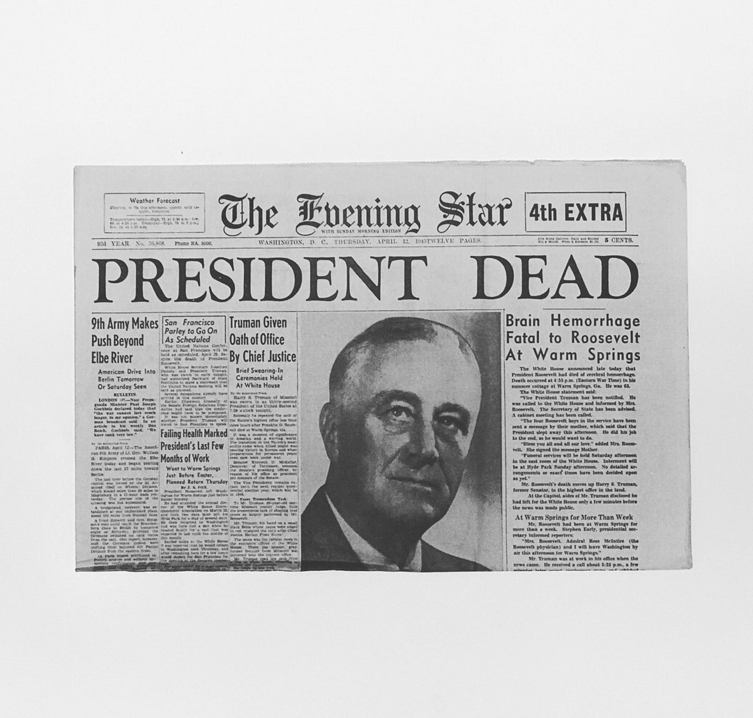 Fdr Death Newspaper Reprint - Franklin D Roosevelt: