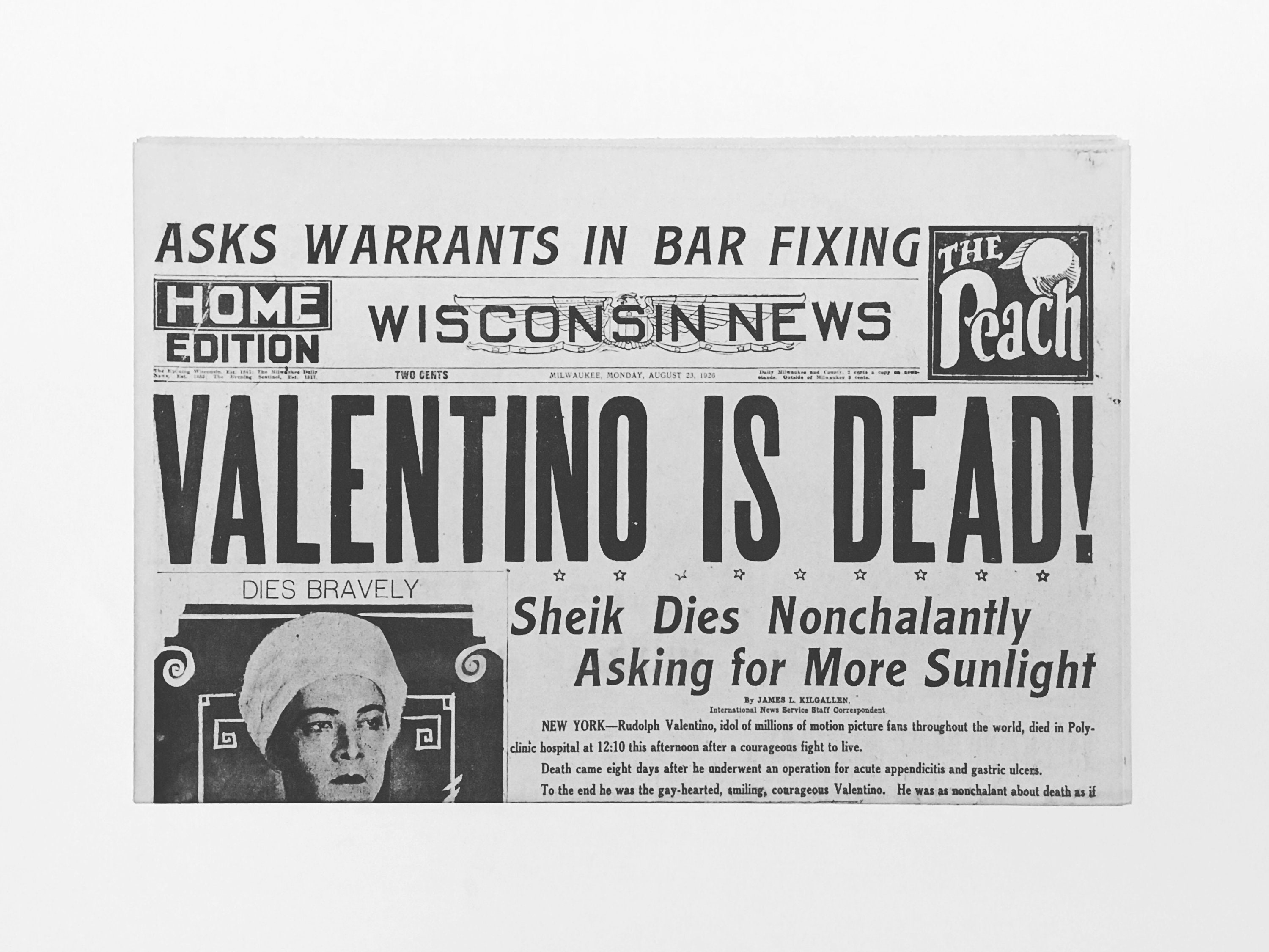 Newspaper Reprint - Rudolph Valentino: 