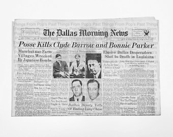 Newspaper Reprint - Bonnie and Clyde: "Posse Kills Clyde Barrow and Bonnie Parker," The Dallas Morning News, May 24, 1934