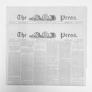 May include: A black and white newspaper from July 1, 1876, with the headline "The Press" and the subheading "The Battle of the Plains". The newspaper also includes the headline "Movements in Congress" and the subheading "The House and the War Measures".