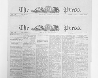 Newspaper Reprint - General Custer (A) - Custer Killed and Battle on Plains - Philadelphia Press, July 6/7, 1876