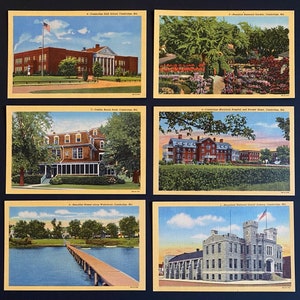 Set van 6 vintage souvenir ansichtkaarten uit Cambridge, Maryland, gedrukt op linnenpapier