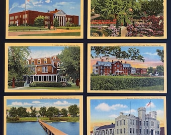 Set of 6 Vintage Souvenir Collectible Post Cards from Cambridge, Maryland Printed on Linen Paper