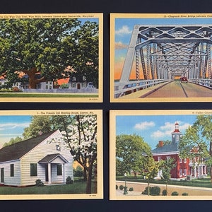 Set van 4 vintage souvenirpostkaarten voor verzamelaars uit Easton, Maryland, gedrukt op linnenpapier
