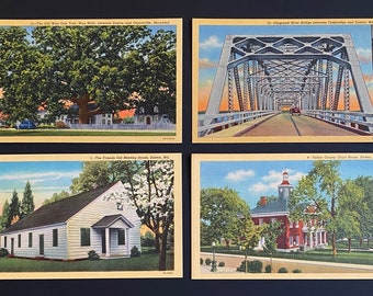 Set of 4 Vintage Souvenir Collectible Post Cards from Easton, Maryland Printed on Linen Paper
