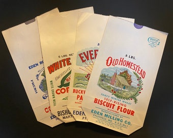 Vintage Empty Unused Corn Meal, Flour, Biscuit, Pancake Mix Bags - 1940s/1950s