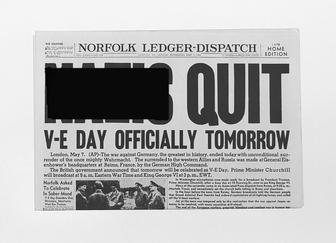 Newspaper Reprint - WWII: Germany Surrenders - V-E Day