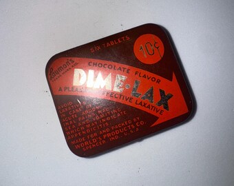 Vintage Lehmann’s “Dime‑Lax” Chocolate Flavor Laxative Tin – 6 Tablets, 10 cents – with Original Tabs