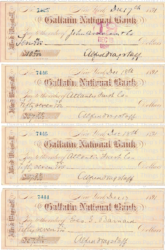 Four Checks From the 1890s Digital/printable File junk | Etsy