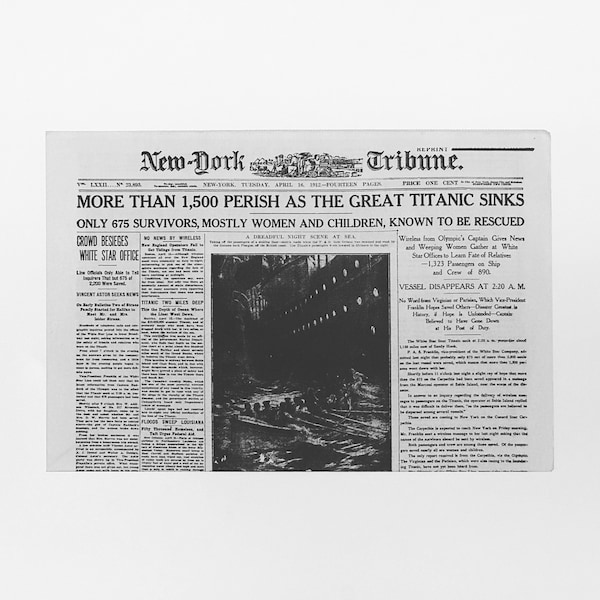 Newspaper Reprint - Titanic: "More Than 1,500 Perish as the Great Titanic Sinks," New-York Tribune, April 16, 1912