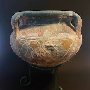 Vintage Hand Thrown Pottery Bowl with Stand