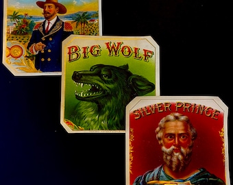 Etiquetas de caja de Tobacciana en relieve vintage - ¡Juego de 3!