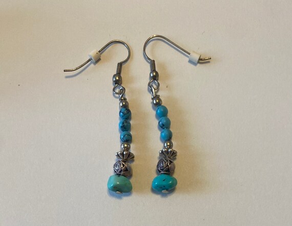 Handmade Sterling Silver and Genuine Turquoise Ea… - image 1